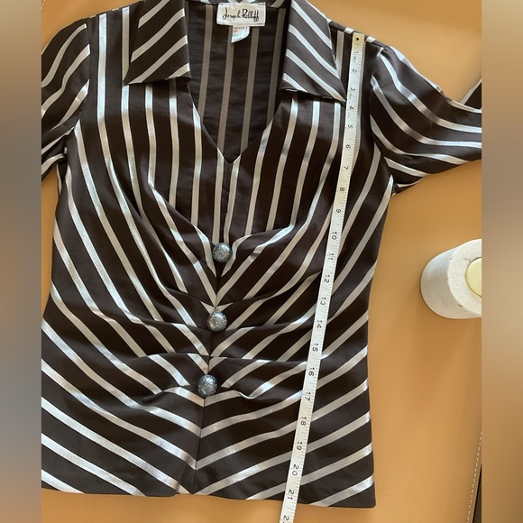 Joseph Ribkoff Brown and White Buttoned Blouse with Notched Collar - Picture 12 of 14